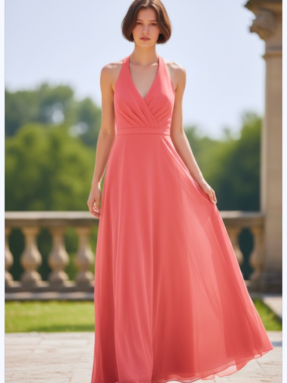 David's Bridal Guava Bridesmaid Prom Long Sheath Halter Dress Size 4